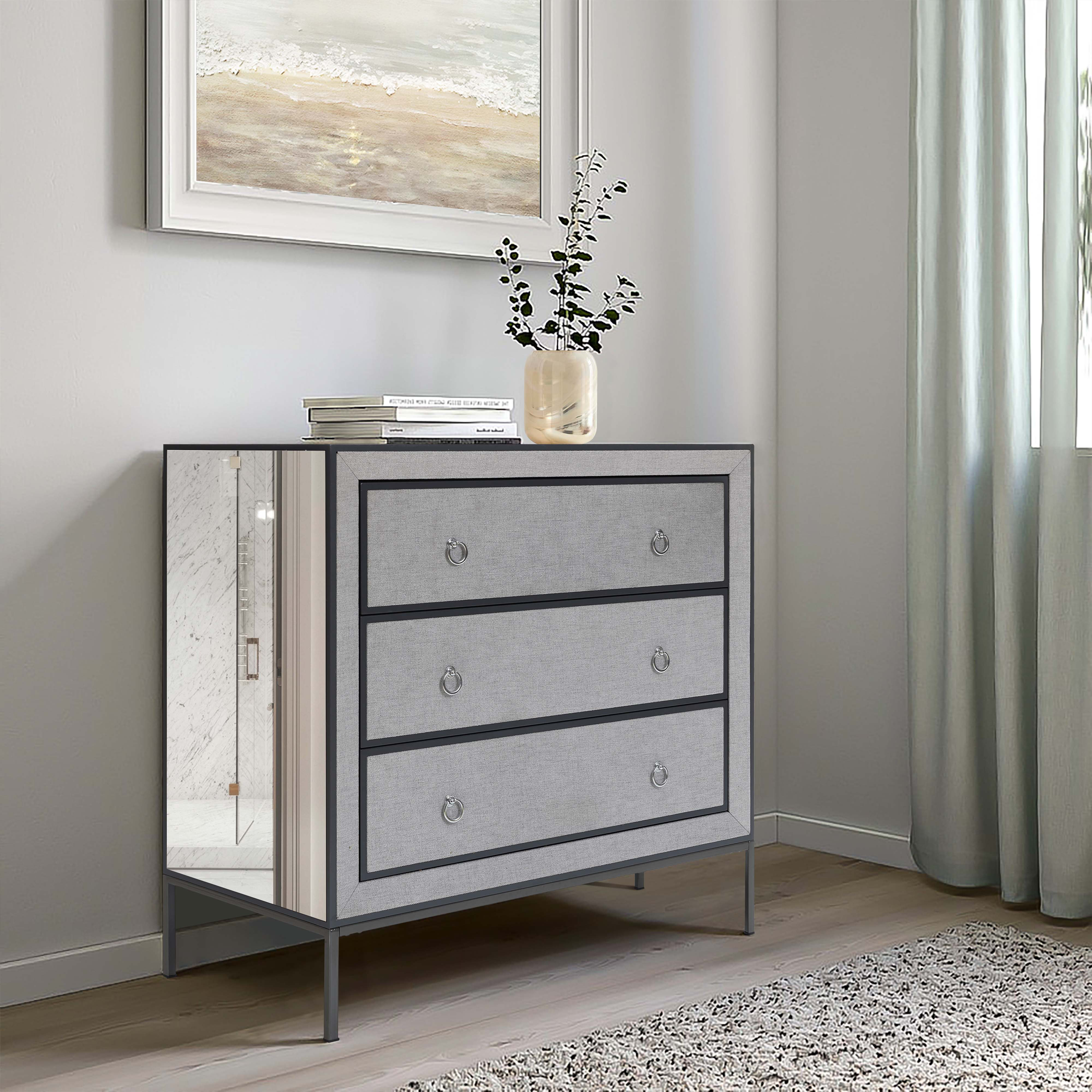 Ivy Bronx Jannike Mirrored 3 Drawer Dresser Wayfair